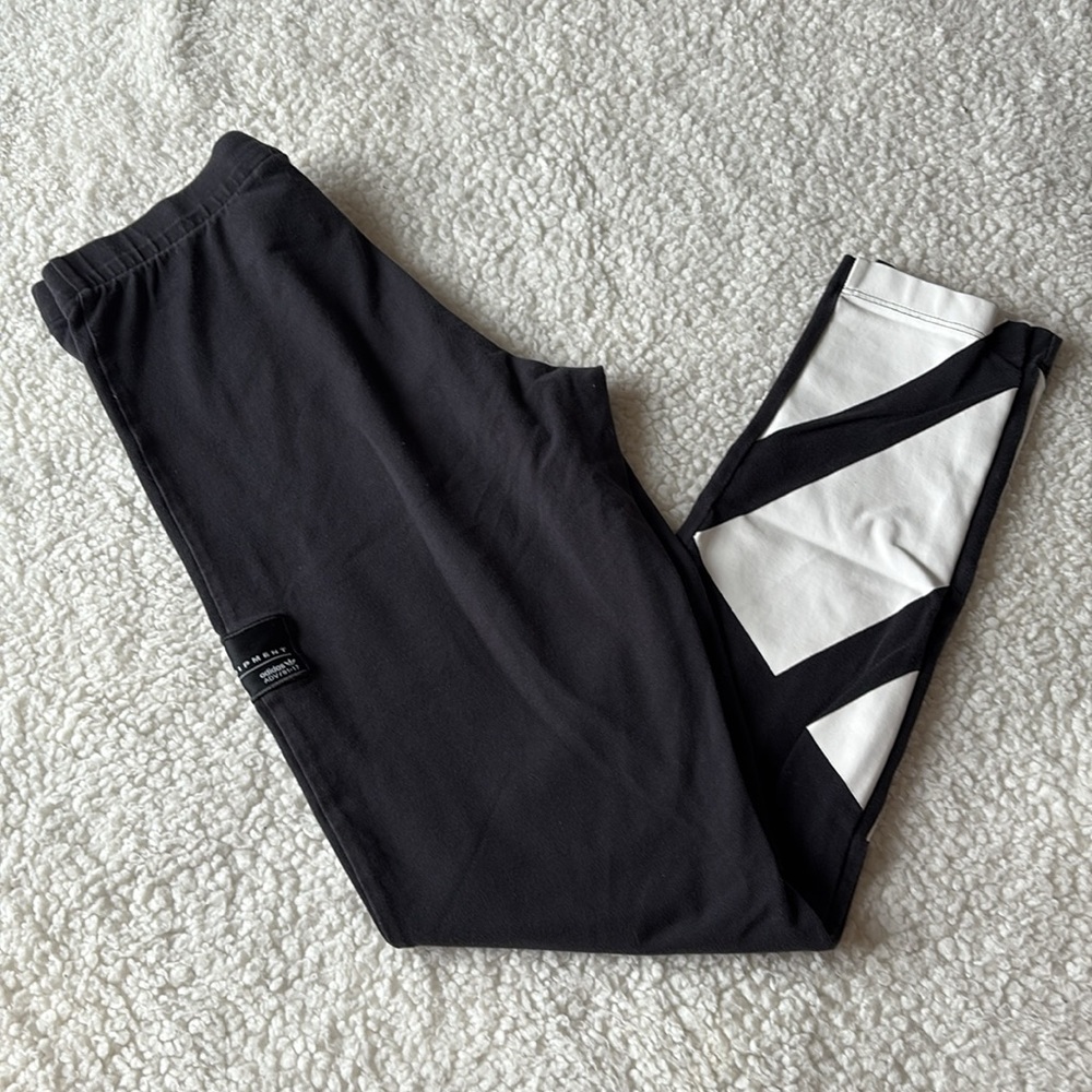 Adidas Black Leggings with white Stripes on back